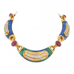 David Webb PLATINUM 18K YELLOW GOLD AZURMALACHITE DIAMOND AND RUBY COLLAR NECKLACE - 2857496