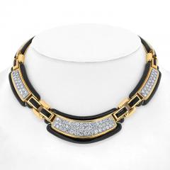 David Webb PLATINUM 18K YELLOW GOLD BLACK ENAMEL DIAMOND COLLAR 9 00CTTW NECKLACE - 3218461