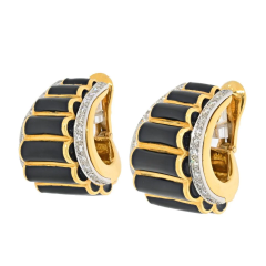 David Webb PLATINUM 18K YELLOW GOLD BLACK ENAMEL DIAMOND FLUTED SHRIMP STYLE - 2858266