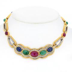 David Webb PLATINUM 18K YELLOW GOLD CABOCHON CUT SAPPHIRE RUBY AND EMERALD NECKLACE - 3253258