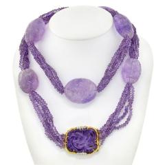 David Webb PLATINUM 18K YELLOW GOLD CARVED AMETHYST MULTI STRAND LAVENDER BEAD NECKLACE - 2270244