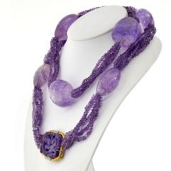 David Webb PLATINUM 18K YELLOW GOLD CARVED AMETHYST MULTI STRAND LAVENDER BEAD NECKLACE - 2270251