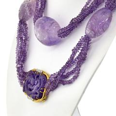 David Webb PLATINUM 18K YELLOW GOLD CARVED AMETHYST MULTI STRAND LAVENDER BEAD NECKLACE - 2270252