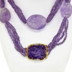 David Webb PLATINUM 18K YELLOW GOLD CARVED AMETHYST MULTI STRAND LAVENDER BEAD NECKLACE - 2270253