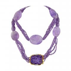 David Webb PLATINUM 18K YELLOW GOLD CARVED AMETHYST MULTI STRAND LAVENDER BEAD NECKLACE - 2271250