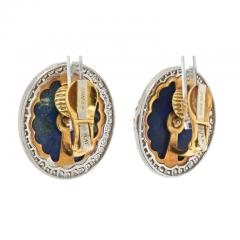 David Webb PLATINUM 18K YELLOW GOLD CARVED AZURMALACHITE DIAMOND RUBY CLIP EARRINGS - 3180858