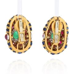 David Webb PLATINUM 18K YELLOW GOLD COLOR GEMSTONE RED GREEN AND BLUE DIAMOND EARRINGS - 2270255