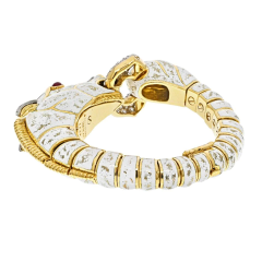 David Webb PLATINUM 18K YELLOW GOLD DAPPLED WHITE ENAMEL DIAMOND HORSE BRACELET - 2854476