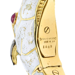 David Webb PLATINUM 18K YELLOW GOLD DAPPLED WHITE ENAMEL DIAMOND HORSE BRACELET - 2854496