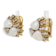 David Webb PLATINUM 18K YELLOW GOLD DIAMOND PEARL DOME STYLE CLIP ON EARRINGS - 3101310