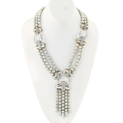David Webb PLATINUM 18K YELLOW GOLD DUSK PEARL ROCK CRYSTAL DIAMOND WHITE ENAMEL NECKLACE - 3462303
