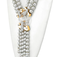 David Webb PLATINUM 18K YELLOW GOLD DUSK PEARL ROCK CRYSTAL DIAMOND WHITE ENAMEL NECKLACE - 3462311