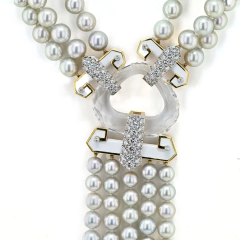 David Webb PLATINUM 18K YELLOW GOLD DUSK PEARL ROCK CRYSTAL DIAMOND WHITE ENAMEL NECKLACE - 3462314
