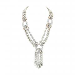 David Webb PLATINUM 18K YELLOW GOLD DUSK PEARL ROCK CRYSTAL DIAMOND WHITE ENAMEL NECKLACE - 3467150