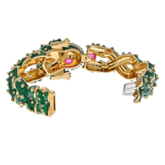 David Webb PLATINUM 18K YELLOW GOLD GREEN ENAMEL DIAMOND AND RUBY FROG BRACELET - 2732022