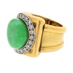 David Webb PLATINUM 18K YELLOW GOLD JADEITE DIAMOND HAMMERED FINISH COCKTAIL RING - 3180835