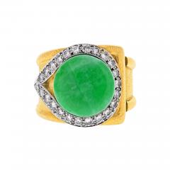 David Webb PLATINUM 18K YELLOW GOLD JADEITE DIAMOND HAMMERED FINISH COCKTAIL RING - 3182869