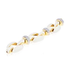 David Webb PLATINUM 18K YELLOW GOLD OPEN LINK WHITE ENAMEL AND DIAMOND BRACELET - 1902655