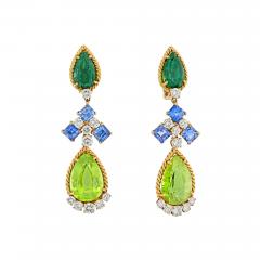 David Webb PLATINUM 18K YELLOW GOLD PAIR OF PERIDOT TOURMALINE SAPPHIRE AND DIAMOND - 2861794