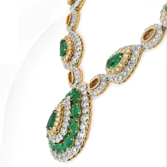 David Webb PLATINUM 18K YELLOW GOLD PEAR SHAPED GREEN EMERALD AND DIAMOND - 3474203