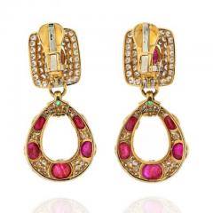 David Webb PLATINUM 18K YELLOW GOLD STUNNING DIAMOND RUBY DOOR KNOCKERS EARRINGS - 2227863