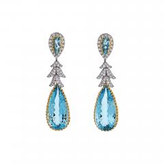 David Webb PLATINUM 18K YELLOW GOLD TEARDROP AQUAMARINE AND DIAMOND DANGLING EARRINGS - 3430303