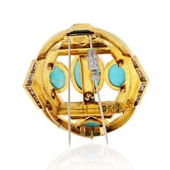 David Webb PLATINUM 18K YELLOW GOLD TURQUOISE DIAMONDS HAMMERED FINISH BROOCH - 1767211