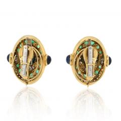 David Webb PLATINUM 18K YELLOW GOLD TURQUOISE EMERALD AND DIAMOND CLIP EARRINGS - 3145616