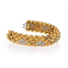 David Webb PLATINUM 18K YELLOW GOLD WARTY TEXTURED DIAMOND SECTIONS WIDE BRACELET - 2316716