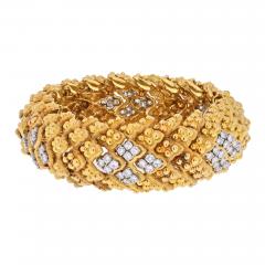 David Webb PLATINUM 18K YELLOW GOLD WARTY TEXTURED DIAMOND SECTIONS WIDE BRACELET - 2317185