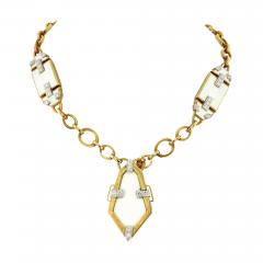 David Webb PLATINUM 18K YELLOW GOLD WHITE ENAMEL GEOMETRIC PENDANT CHAIN NECKLACE - 2271252