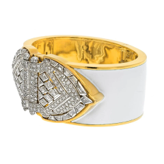 David Webb PLATINUM 18K YELLOW GOLD WHITE ENAMEL SHIELD DIAMOND CLIPS CUFF BRACELET - 3101373