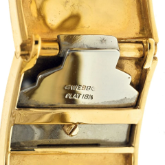 David Webb PLATINUM 18K YELLOW GOLD WHITE ENAMEL SHIELD DIAMOND CLIPS CUFF BRACELET - 3101374