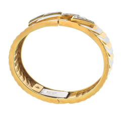 David Webb PLATINUM 18K YELLOW GOLD ZIG ZAG DIAMOND MOTIF WHITE ENAMEL BANGLE BRACELET - 3715677