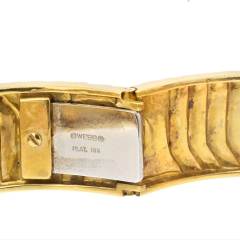David Webb PLATINUM 18K YELLOW GOLD ZIG ZAG DIAMOND MOTIF WHITE ENAMEL BANGLE BRACELET - 3715686