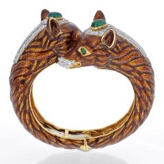 David Webb PLATINUM 18K YG DOUBLE HEAD GREEN EMERALD ENAMEL DIAMOND FOX BRACELET - 2281859