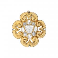 David Webb PLATINUM 18K YG ROCK CRYSTAL LARGE MALTESE CROSS SCROLL PENDANT BROOCH - 2564066