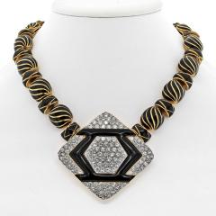 David Webb Platinum 18K YG Manhattan Minimalism Onyx Diamond Black Enamel Necklace - 4642440
