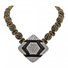David Webb Platinum 18K YG Manhattan Minimalism Onyx Diamond Black Enamel Necklace - 4642453