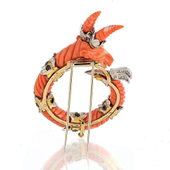 David Webb Platinum 18K Yellow Gold Carved Coral Mountain Goat Capricorn Brooch - 3992119