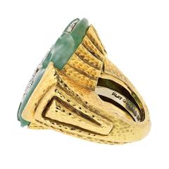 David Webb Platinum 18K Yellow Gold Carved Panther Jade And Diamond Statement Ring - 3958015