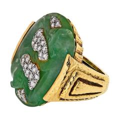 David Webb Platinum 18K Yellow Gold Carved Panther Jade And Diamond Statement Ring - 3958017