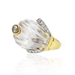 David Webb ROCK CRYSTAL PLATINUM 18K YELLOW GOLD MARQUISE CUT DIAMOND CARVED RING - 1767164