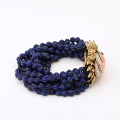 David Webb Signed David Webb Lapis Lazuli Torsade w 18k Gold Carved Coral Floral Motif - 4792669