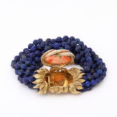 David Webb Signed David Webb Lapis Lazuli Torsade w 18k Gold Carved Coral Floral Motif - 4792682