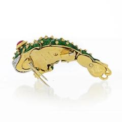 David Webb TADPOLE PLATINUM 18K YELLOW GOLD GREEN ENAMEL RUBY EYES DIAMOND LIPS BROOCH - 1767169