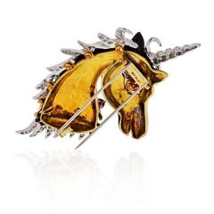 David Webb UNICORN PLATINUM 18K YELLOW GOLD UNICORN BLACK ENAMEL RUBY DIAMONDS BROOCH - 1786236