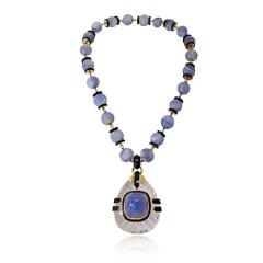 David Webb Vintage 18K Yellow Gold Purple Chalcedony Carved Beads Rock Crystal Necklace - 4600893