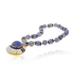 David Webb Vintage 18K Yellow Gold Purple Chalcedony Carved Beads Rock Crystal Necklace - 4600914
