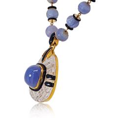 David Webb Vintage 18K Yellow Gold Purple Chalcedony Carved Beads Rock Crystal Necklace - 4600915
